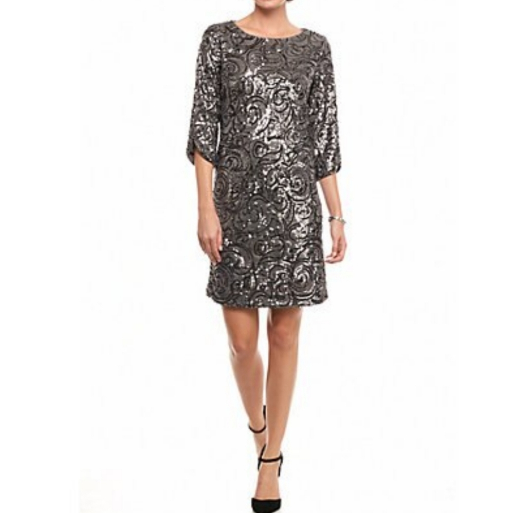 Luxology Sequin Shift Dress (Charcoal)